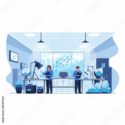 Scientists Collaborating in a Modern Research Laboratory with Environmental and Biological Studies