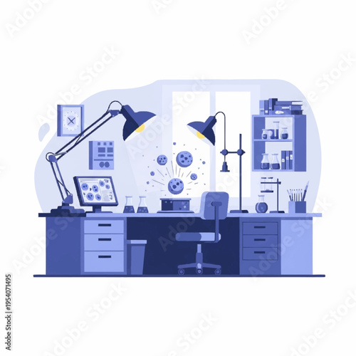 Chemical Reaction Experiment in a Modern Science Laboratory with Advanced Equipment and Desk Lamp
