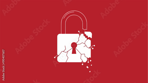 Data Privacy Fragility Concept with Glass Lock Symbolizing Weak Digital Security Protection – Vector Illustration