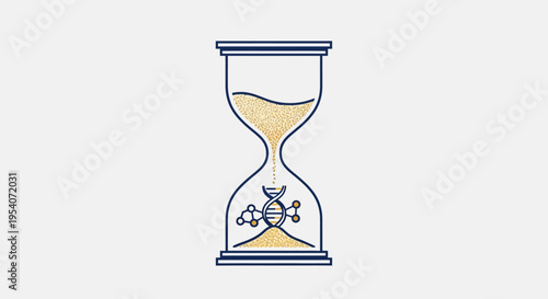 Hourglass with DNA Helix and Sand Grains Illustrating Genetic Aging in Bright Studio