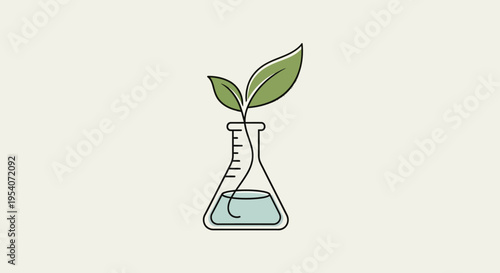 Erlenmeyer Flask with Green Plant Sprout on Bright Studio Background