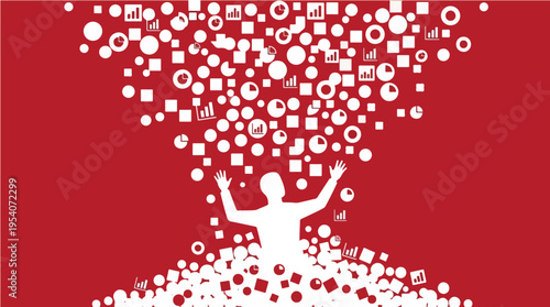 Information Overconsumption Concept with Human Silhouette Overwhelmed by Excess Data Flow – Vector Illustration