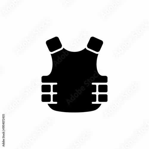 Black silhouette icon representing a tactical bulletproof vest for personal body protection gear isolated on white background, Vector, illustration