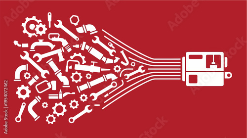Automation Efficiency Improvement with Multiple Tools Converting into Single Optimized Machine System – Vector Illustration