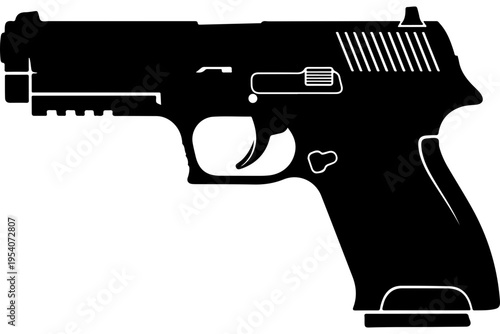 Black and White Handgun Silhouette Vector Illustration