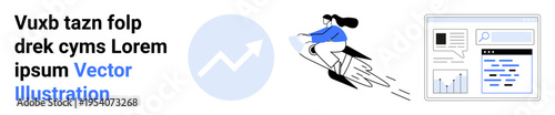Free Download Business analytics, marketing growth, website development, data visualization, corporate strategy, professional analysis. Woman with flying graph and webpage elements. Business analytics - GFXLoad