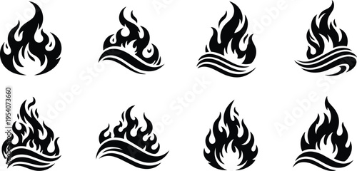 Set of Fire and Wave Fusion Icons