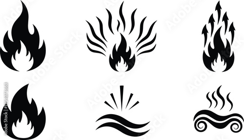 Set of Abstract Flame and Fire Vector Icons