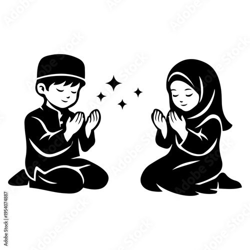 Children praying on Eid al-Adha, a moment of devotion and reflection, celebrating the sacrifice and blessings of the holy festival