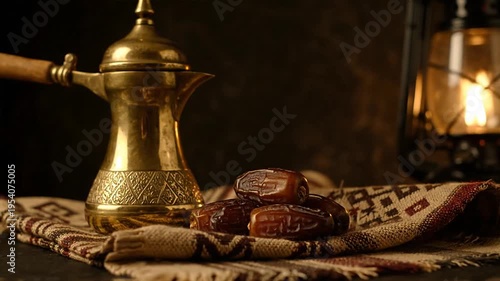 Traditional Arabic Coffee Setup with Dates.