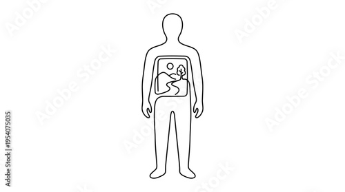 Person with Window in Chest Showing Landscape Continuous Single Line Minimalist Inner World Line Art Illustration