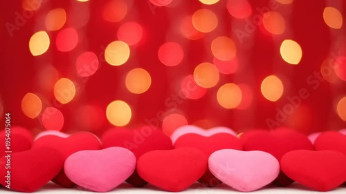 Valentines day hearts in focus with bokeh lights background