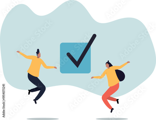 Complete task, accomplishment or project done checklist, success or achievement checkbox, job done.human life and situation.