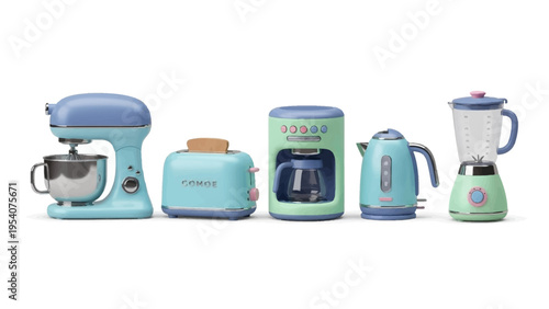 Colorful kitchen appliances for cooking and baking needs