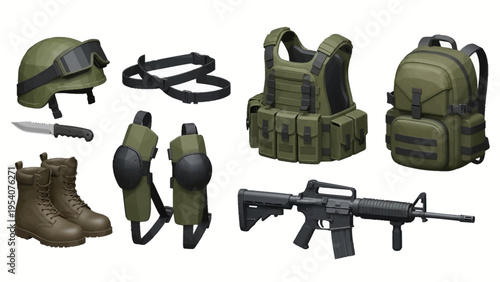 Military tactical gear and equipment for combat situations