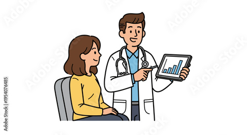 doctor and patient consultation cartoon illustration with chart