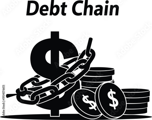 Debt Chain Concept with Money and Dollar Symbol