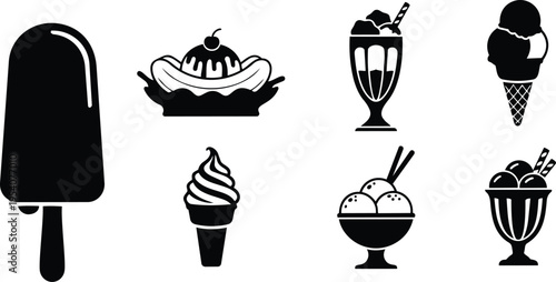Ice Cream Dessert Silhouette Icons