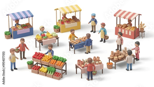 People shopping and selling fresh produce at outdoor market