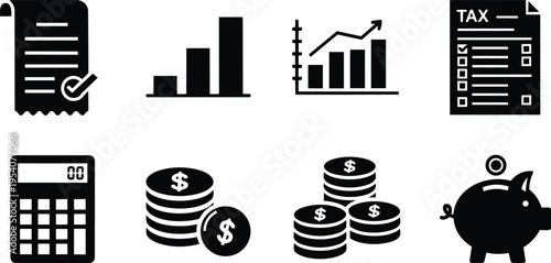 Financial documents and economic growth icons