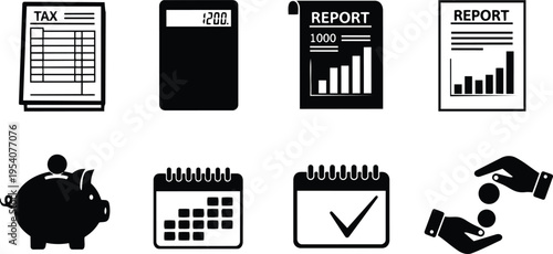 Business and financial reports and accounting icons