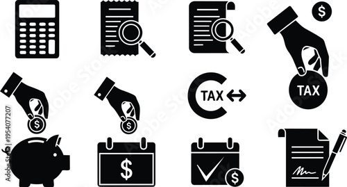 Business Tax and Financial Accounting Icons Set