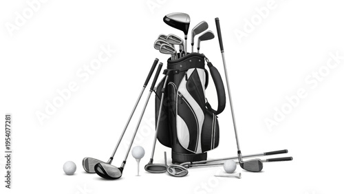 Golf club set with bag and accessories displayed