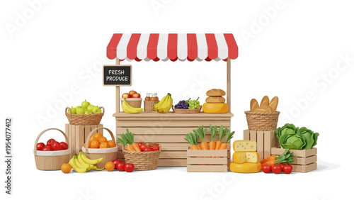 Fresh produce stand with various fruits and vegetables displayed