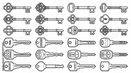 A comprehensive collection of diverse metal keys, ranging from ornate vintage skeleton keys to modern vehicle and house keys, representing various concepts of security, access, and possibility