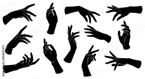 A collection of elegant female hand silhouettes displaying various graceful gestures and positions