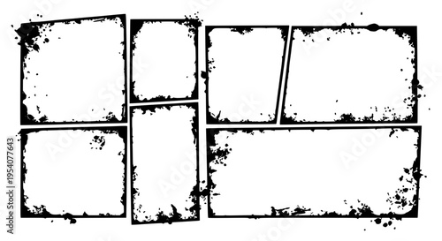 Frames grunge set with black borders and white spaces for photos featuring photo collage, frame collection, distressed