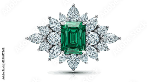 Stunning green emerald ring with sparkling diamond halo design