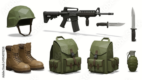 Military gear and equipment for soldiers on mission