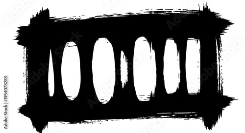 Bridge stone iconic with five arches and grunge brushstrokes, black silhouette featuring architecture, landscape,