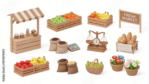 Fresh market stand with various fruits and vegetables displayed