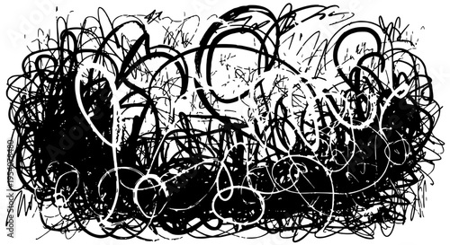 Graffiti hand drawn with messy black and white scribbles and swirls. featuring abstract, artistic, drawing with sketch