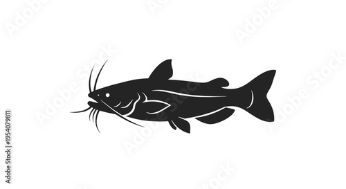 Black Catfish Silhouette Illustration.