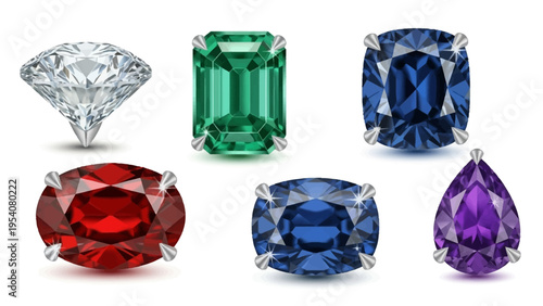 Colorful precious gemstones in silver settings displayed