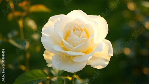 White Rose Flower Closeup in Garden.