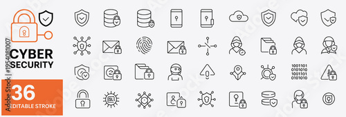Cyber security icons set with various symbols and signs
