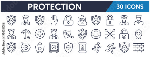 Collection of 30 protection icons for security and safety concepts