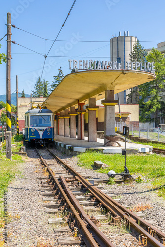 Trencianske Teplice railway station old train arriving