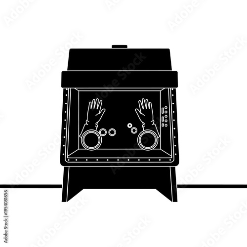 Glove Box Chamber Silhouette for Sealed Lab Workstations and Hazard Safety
