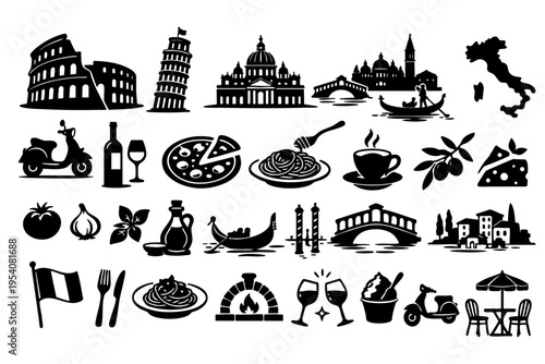 イタリアアイコンセット シンプルな観光イラスト Italy Simple Icon Set