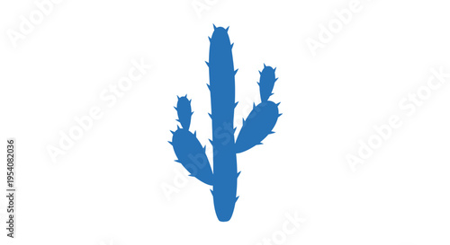 Blue Cactus Plant Silhouette Isolated.