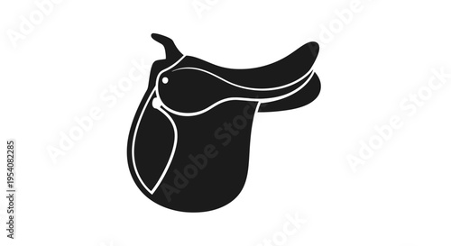 Black Saddle Illustration on White Background.