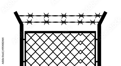 Stark Black and White Security: Barbed Wire Fence Illustration for Graphic Impact, Ideal for Crime, Borders, and Security Themes in Editorial and Design Projects