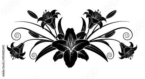Elegant Lily Arrangement: A Striking Floral Vector Design for Invitations, Stationery, and Decorative Arts, Perfect for Adding a Touch of Refinement and Sophistication