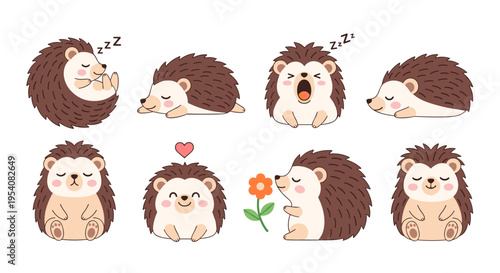 Cute Hedgehog Illustrations: A Whimsical Collection of Adorable Character Designs for Children's Products, Storybooks, and Playful Marketing Materials featuring sleepy and smiling hedgehogs