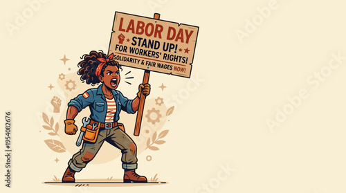 Man holding Labor Day protest sign.